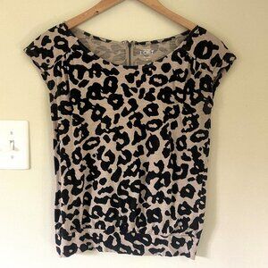LOFT Animal Print Tee, Tan/Black, Size XS